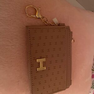 Halston Credit Card Holder with attached key chain Blush color , slim carrycase